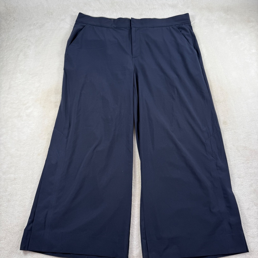 Athleta‎ Wander Wide Leg Snap Pants Navy Blue Size 14 281969 Crop Travel Active